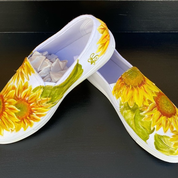 NEW Hand Painted Sunflowers on Slip ons - Special Orders Accepted as Well - Picture 3 of 6